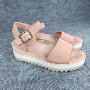 TOMS Sandals Womens Size 8 Pink Platform Espadrille Wedge Buckle Ankle Strap